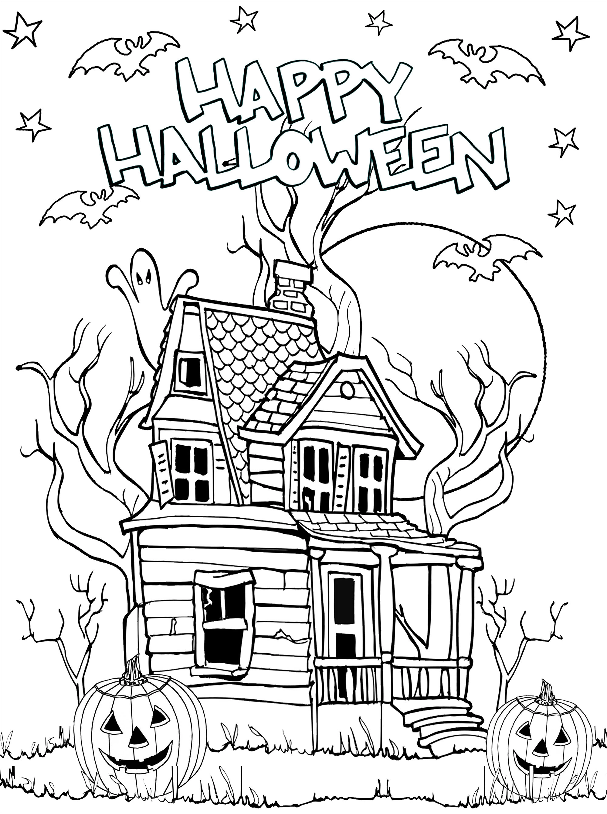Kolorowanka nawiedziony dom w Halloween